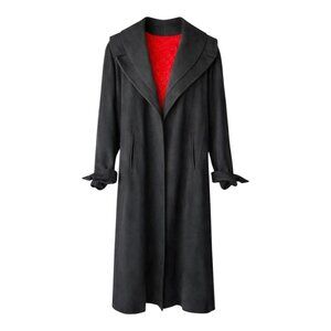 Vintage Black Wool Overcoat Red Lining Men’s Large Oversized Mid Century Coat